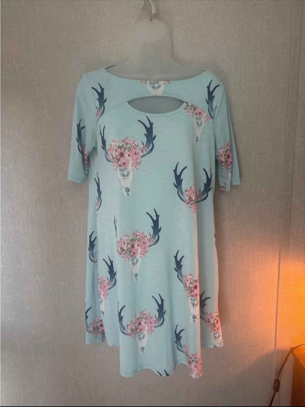 Light Blue Floral Antler Cutout Mini Dress